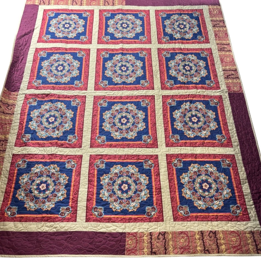 NEW Handmade Patchwork Medallion Quilt Boho Cottagecore Coverlet Blanket 77 x 60